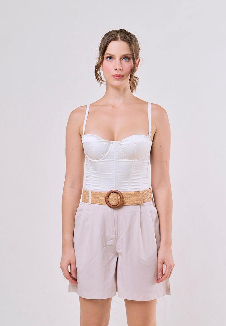 Annalise White High Waist Slim Loose Wide Leg Pleated  With Belt