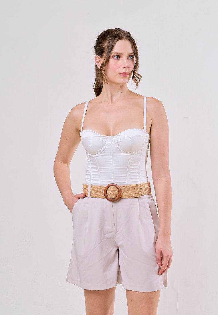 Annalise White High Waist Slim Loose Wide Leg Pleated  With Belt