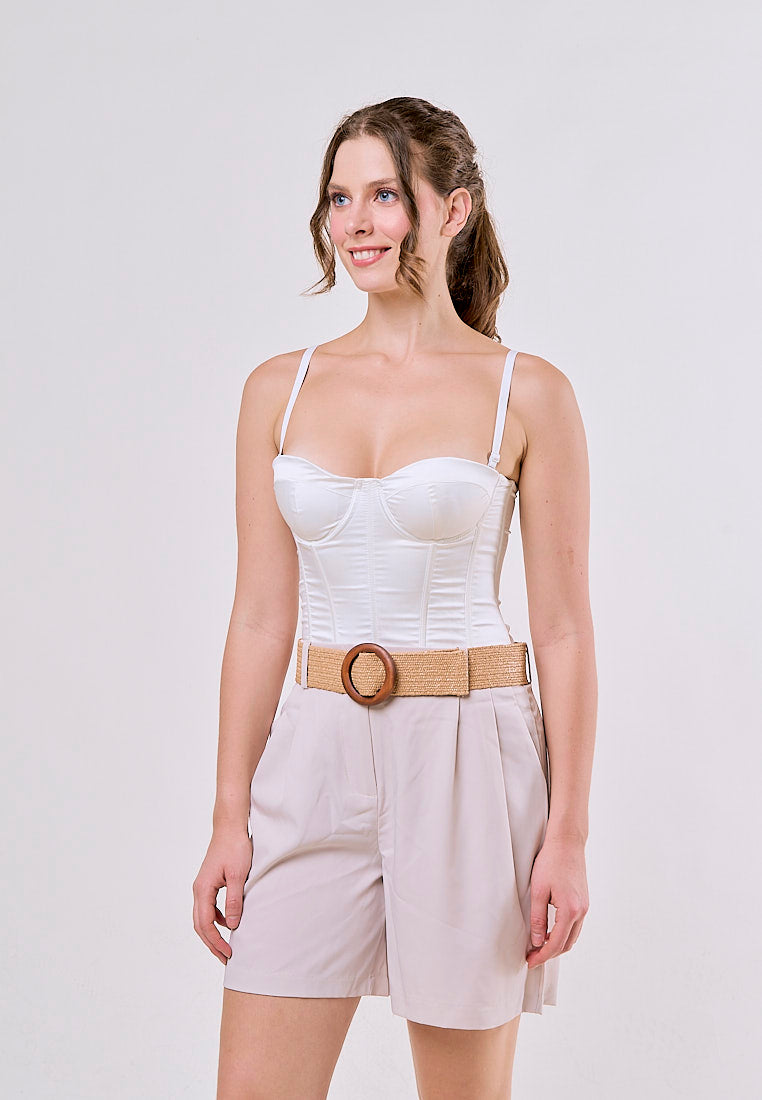 Annalise White High Waist Slim Loose Wide Leg Pleated  With Belt