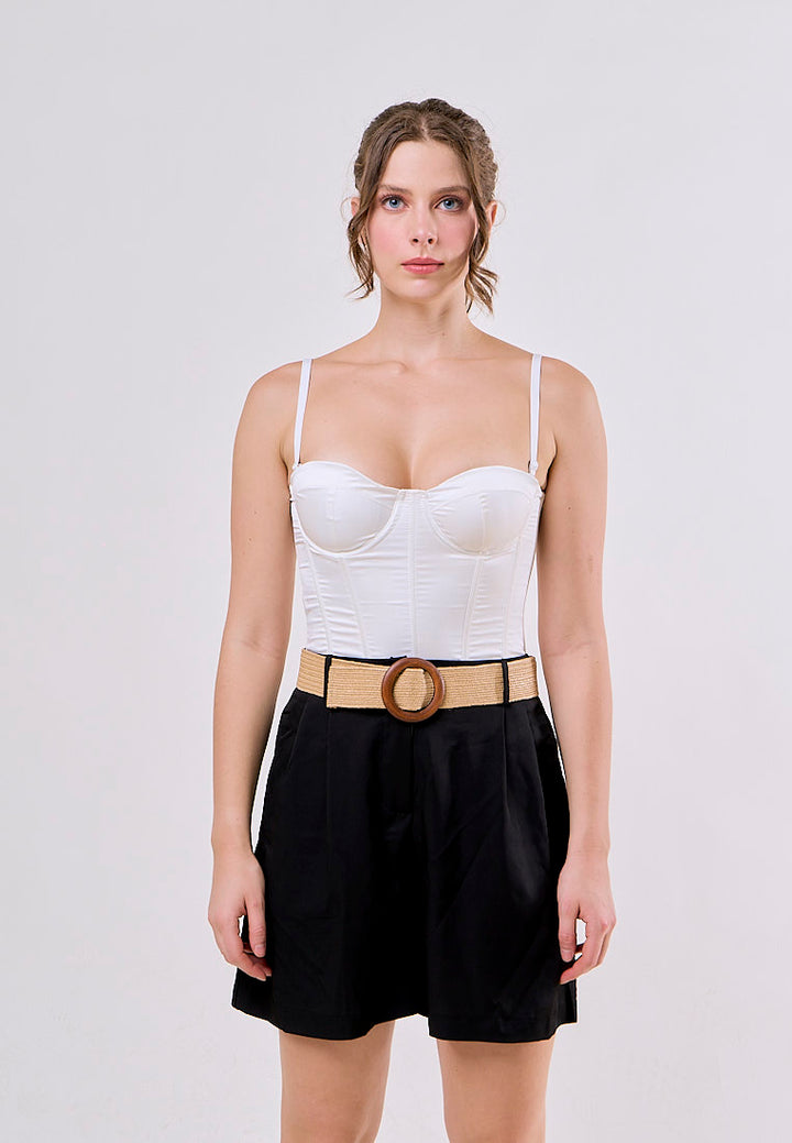 Annalise Black High Waist Slim Loose Wide Leg Pleated  With Belt Short