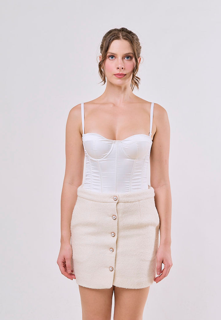 Aden White Tweed Buttons up Solid Color Casual Fashion Mini Skirt
