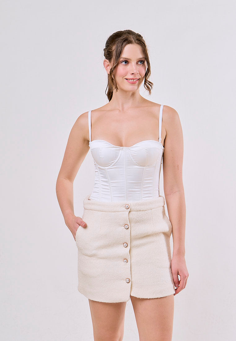 Aden White Tweed Buttons up Solid Color Casual Fashion Mini Skirt