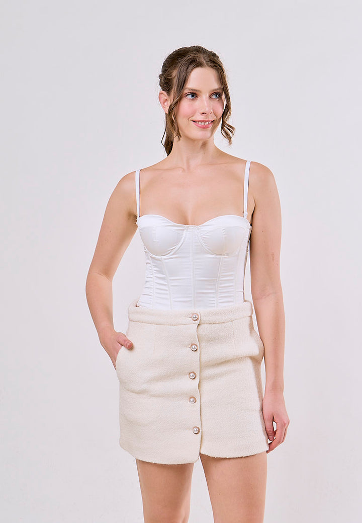 Aden White Tweed Buttons up Solid Color Casual Fashion Mini Skirt