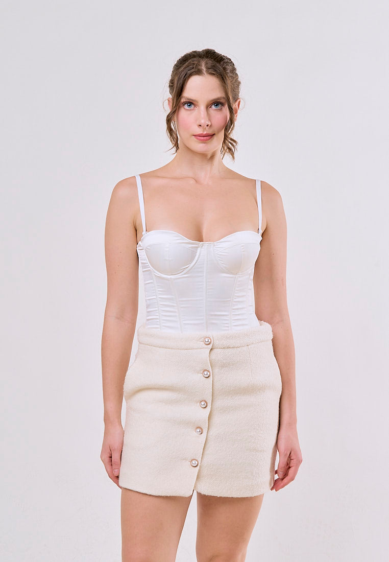 Aden White Tweed Buttons up Solid Color Casual Fashion Mini Skirt