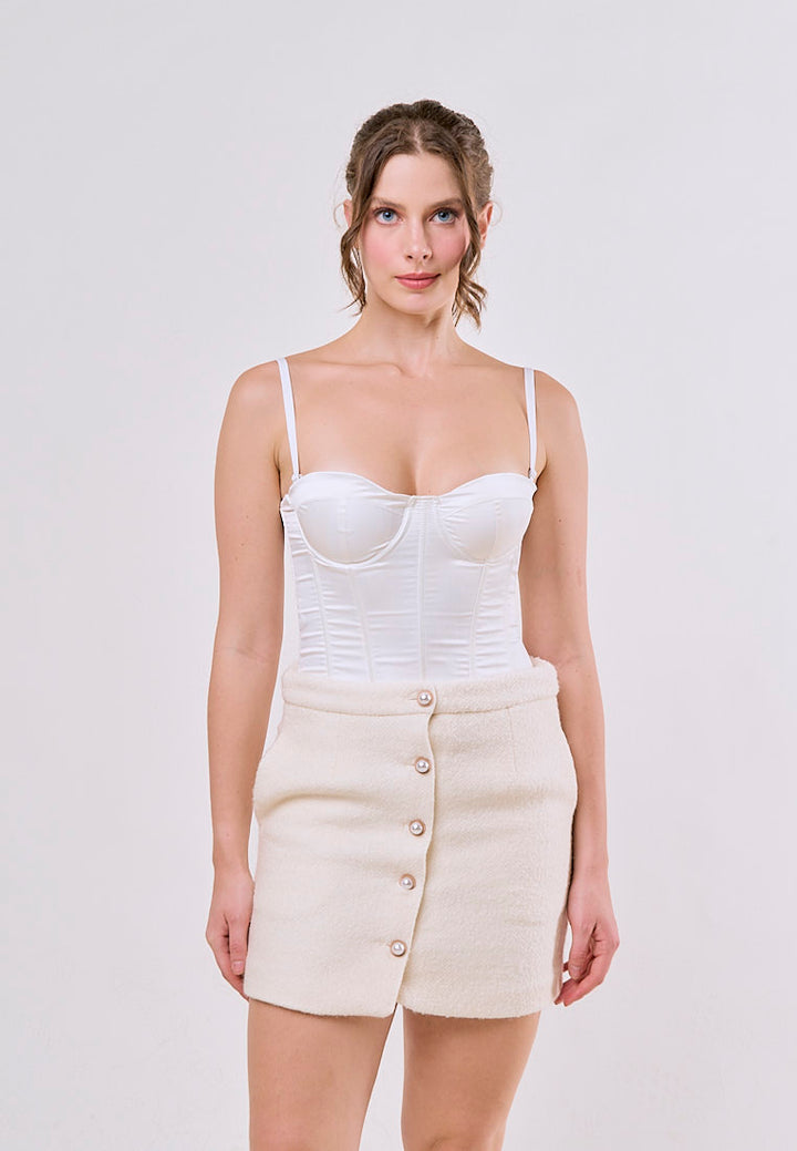 Aden White Tweed Buttons up Solid Color Casual Fashion Mini Skirt