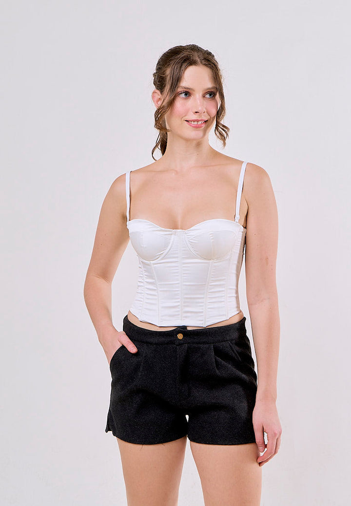 Cressida Dark Gray High Waist  Thick Woolen Split Wide Leg Shorts