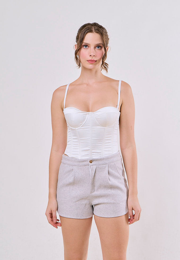 Cressida Milk Gray High Waist  Thick Woolen Split Wide Leg Shorts