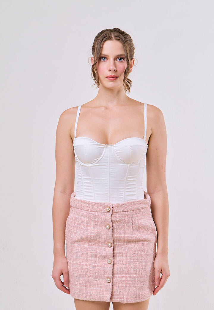 Aden Pink Tweed Buttons up Solid Color Casual Fashion Mini Skirt
