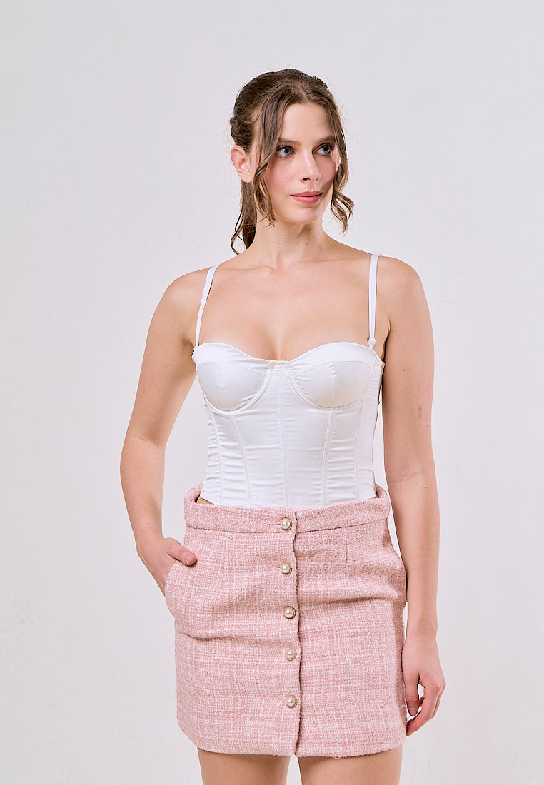 Aden Pink Tweed Buttons up Solid Color Casual Fashion Mini Skirt