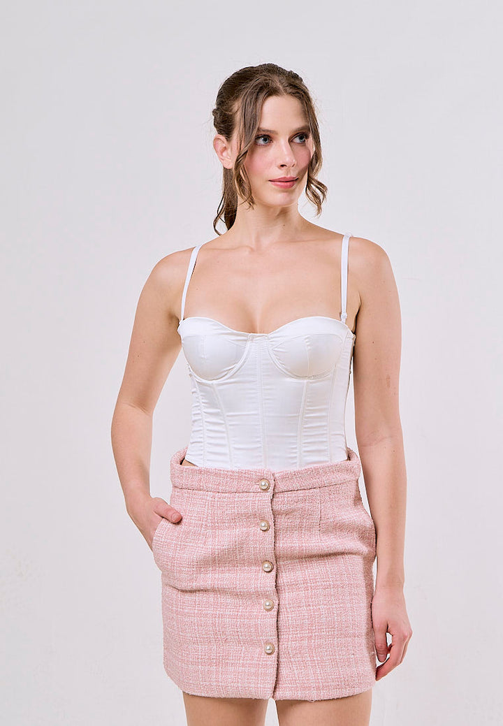 Aden Pink Tweed Buttons up Solid Color Casual Fashion Mini Skirt