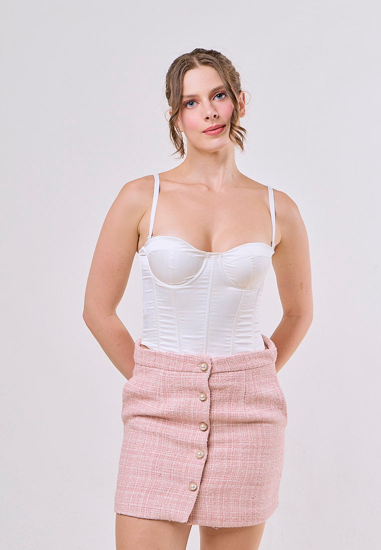 Aden Pink Tweed Buttons up Solid Color Casual Fashion Mini Skirt