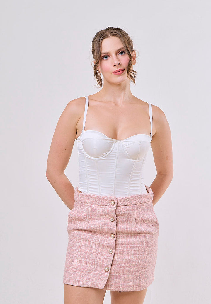 Aden Pink Tweed Buttons up Solid Color Casual Fashion Mini Skirt