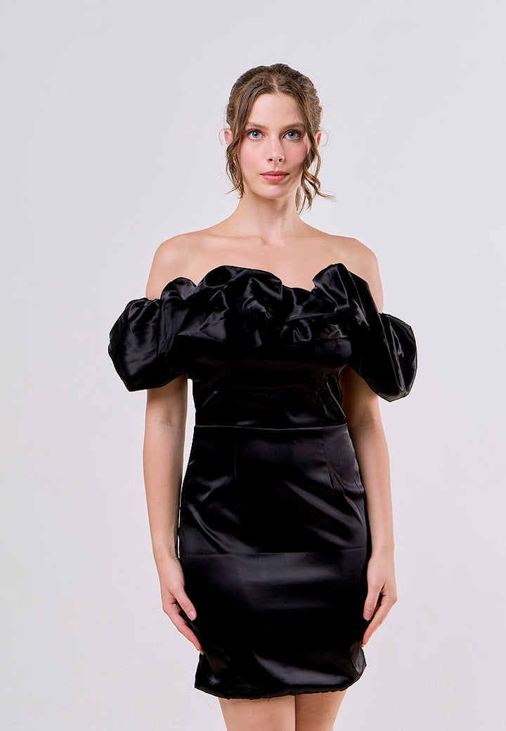 Hadassah Black Pastel Off Shoulder Ruffled Mini Dress