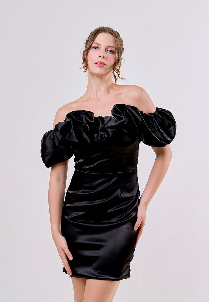 Hadassah Black Pastel Off Shoulder Ruffled Mini Dress