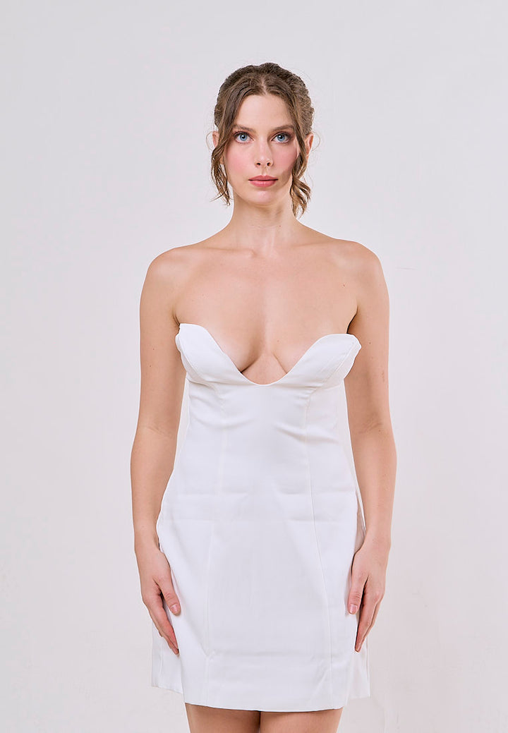 Sariah White V-Neck Mini Dress Vintage Sleeveless Mini Dress