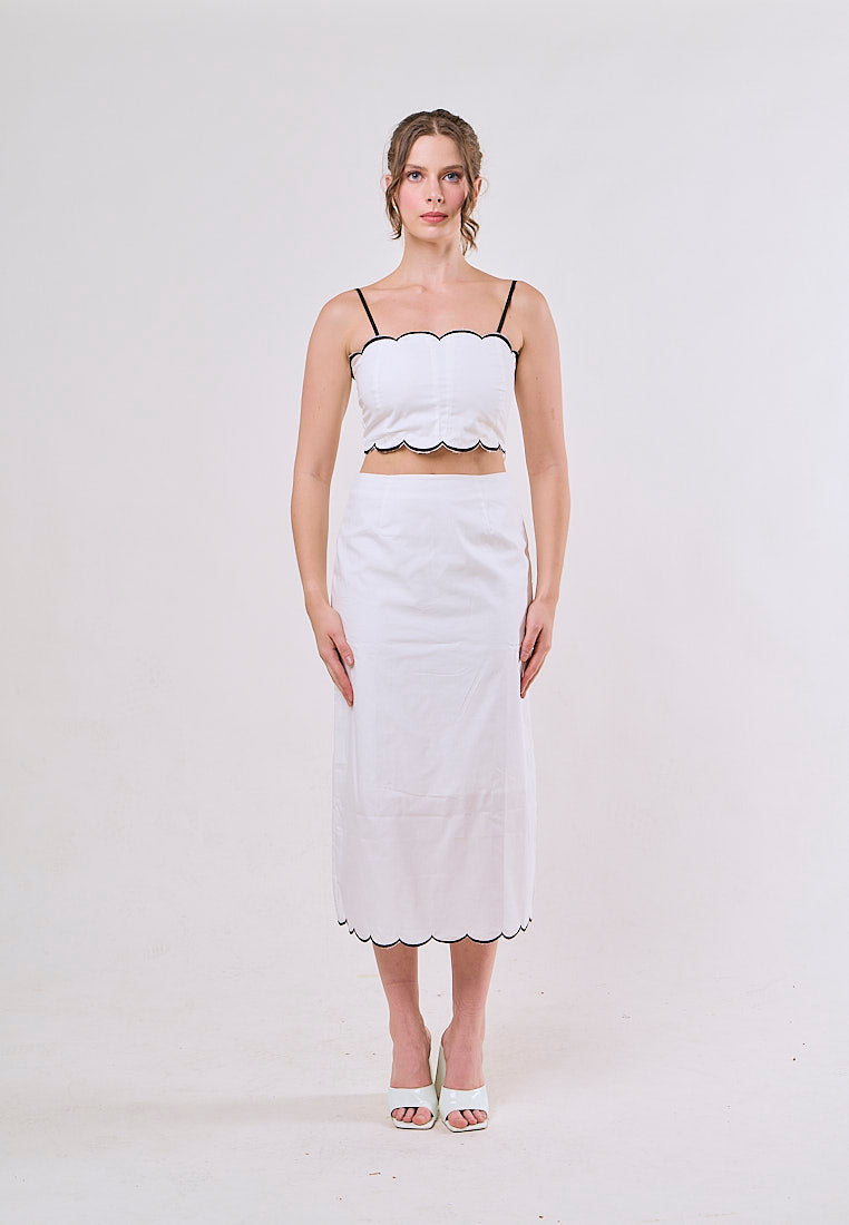 Jolene White Spaghetti Strap Crop Tank Top Zipper Fly Long Skirt  Piece Set