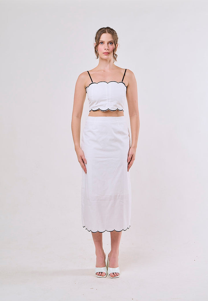 Jolene White Spaghetti Strap Crop Tank Top Zipper Fly Long Skirt  Piece Set
