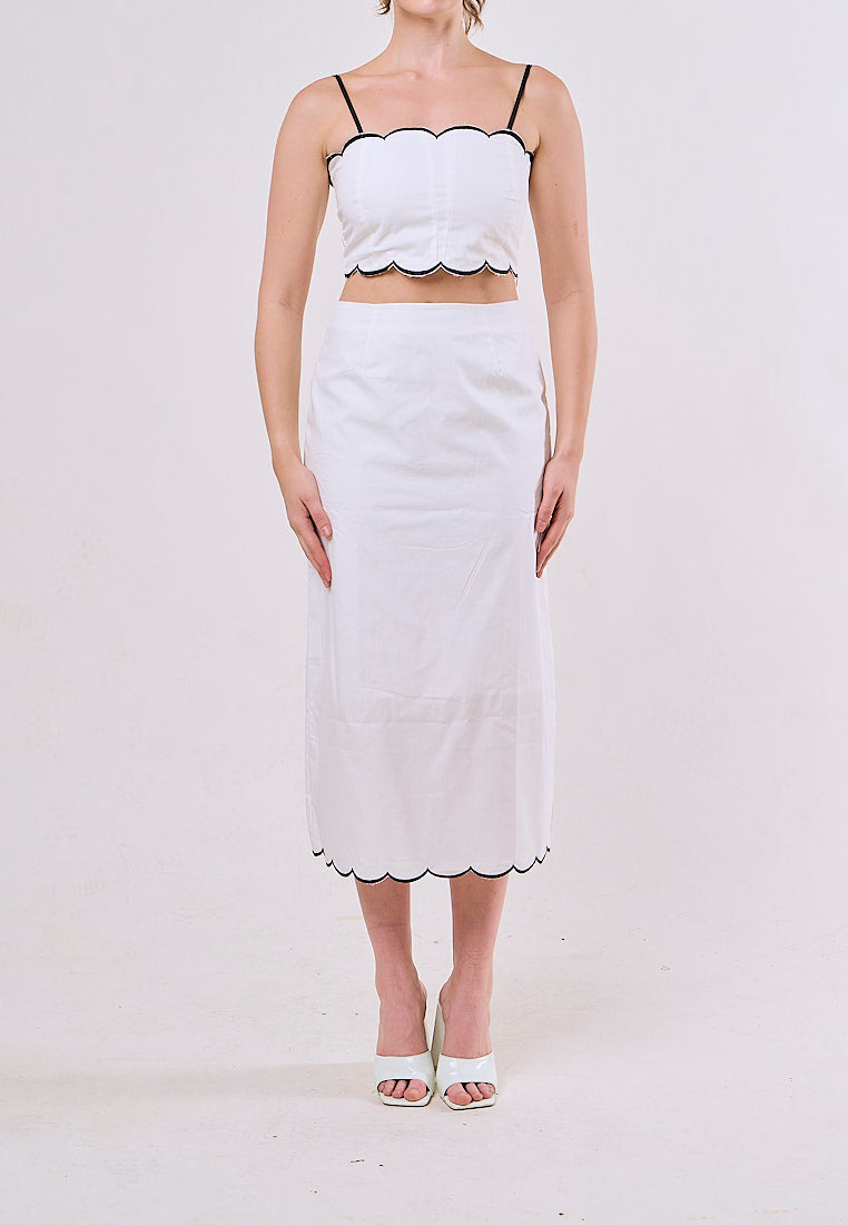 Jolene White Spaghetti Strap Crop Tank Top Zipper Fly Long Skirt  Piece Set
