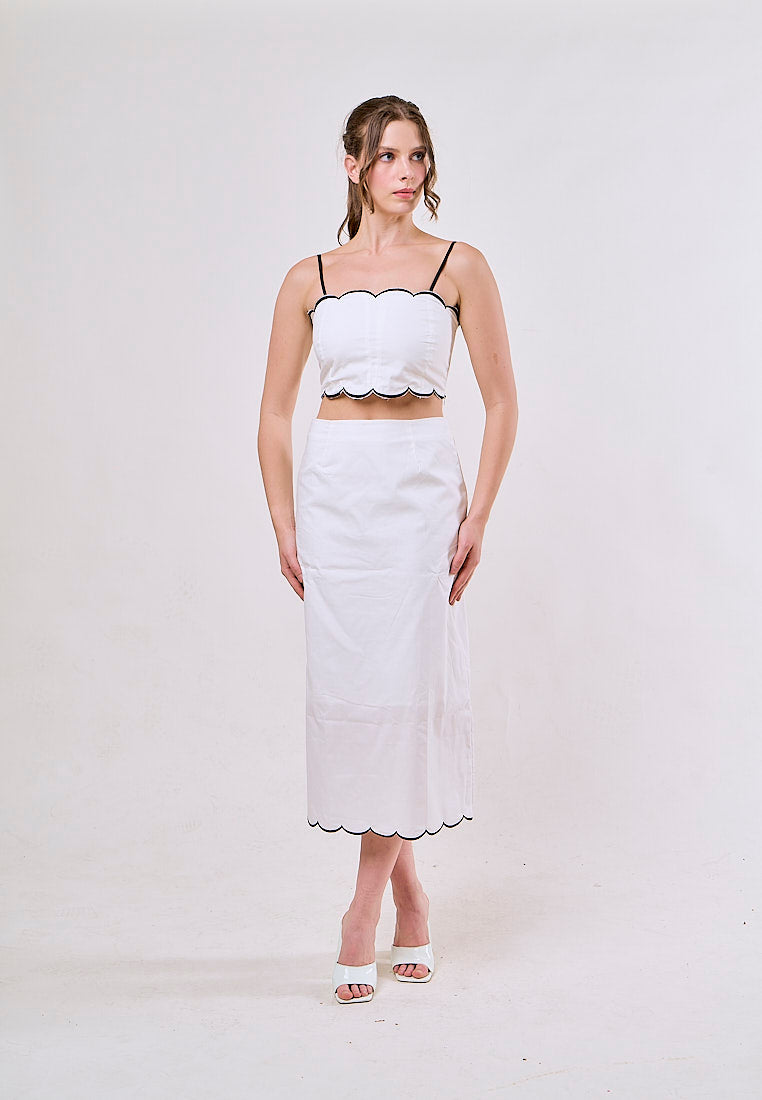 Jolene White Spaghetti Strap Crop Tank Top Zipper Fly Long Skirt  Piece Set