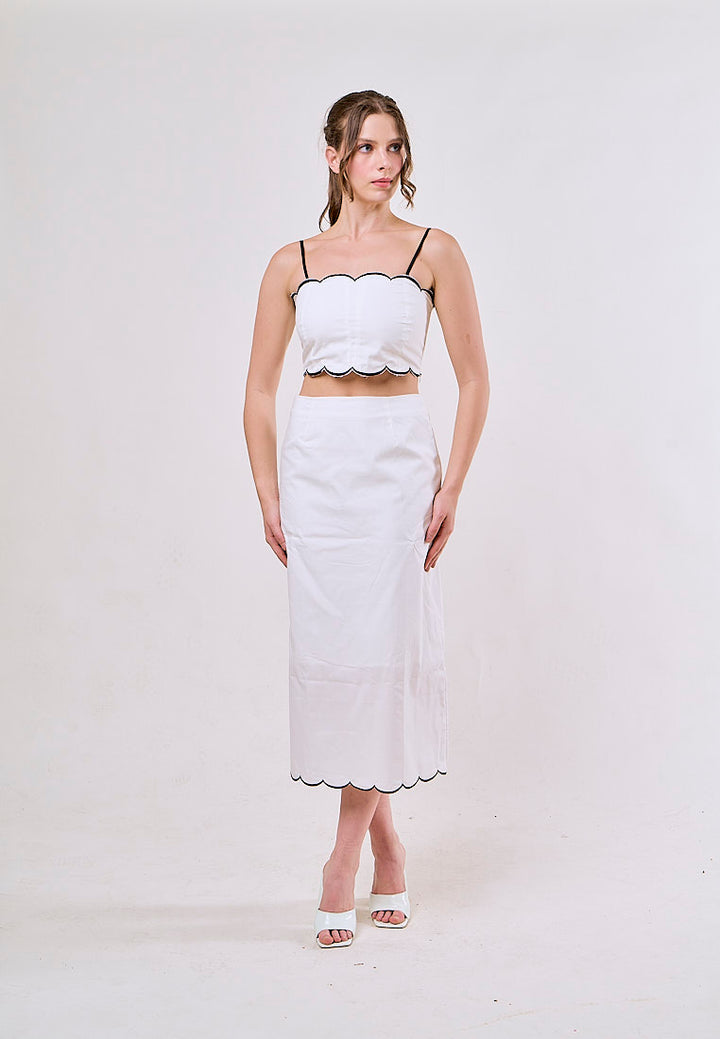Jolene White Spaghetti Strap Crop Tank Top Zipper Fly Long Skirt  Piece Set