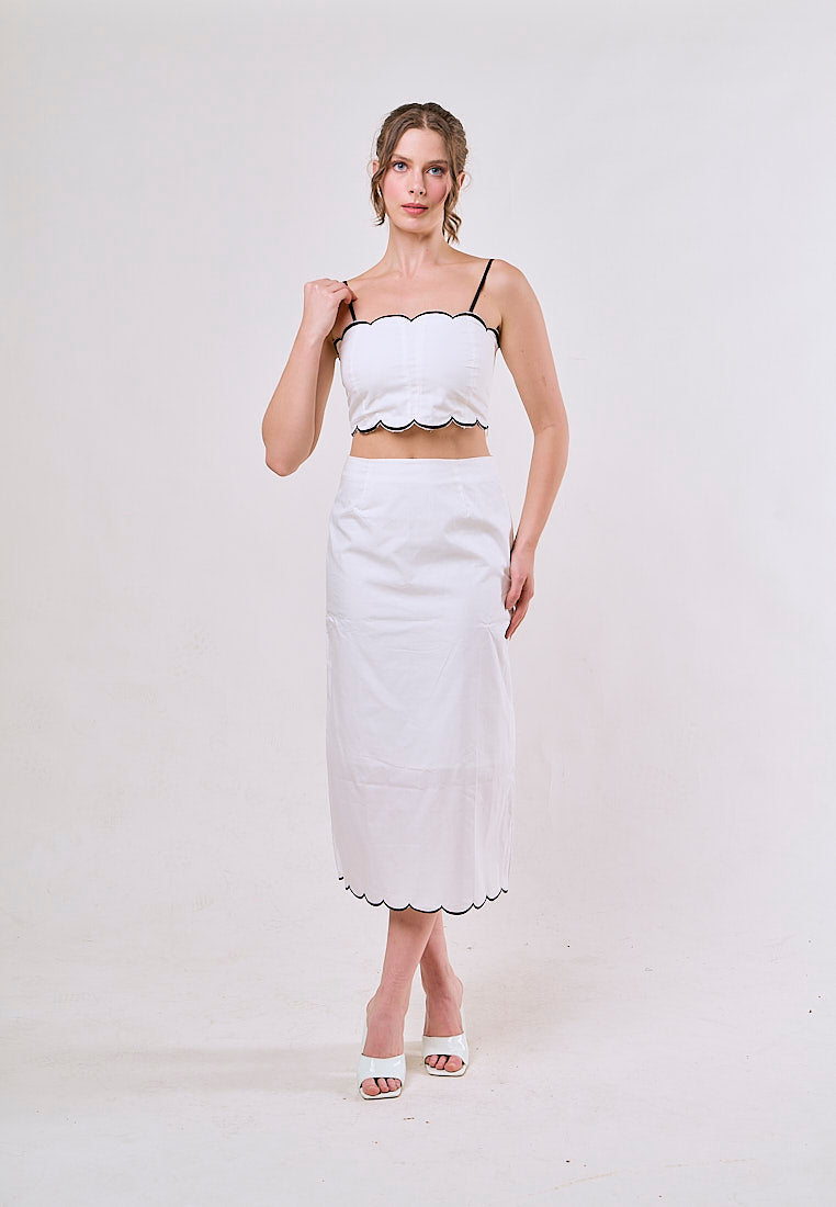 Jolene White Spaghetti Strap Crop Tank Top Zipper Fly Long Skirt  Piece Set
