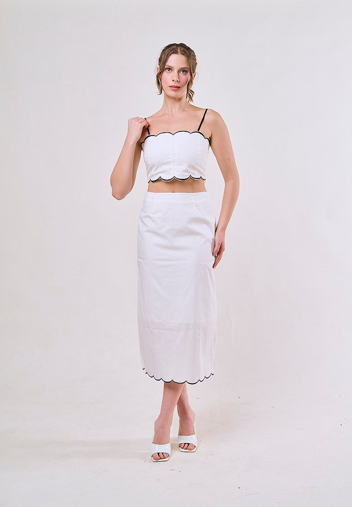 Jolene White Spaghetti Strap Crop Tank Top Zipper Fly Long Skirt  Piece Set