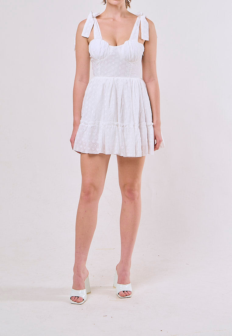 Lawson White Selftie Back Lace  Eyelet Mini Dress