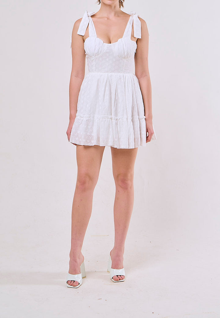Lawson White Selftie Back Lace  Eyelet Mini Dress