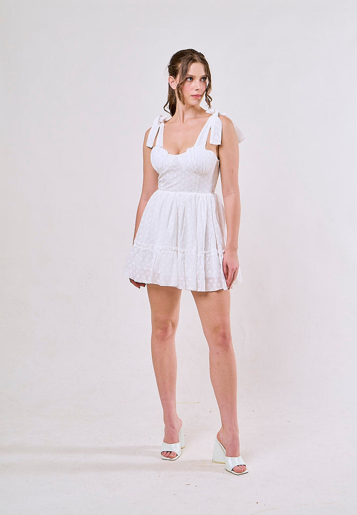Lawson White Selftie Back Lace  Eyelet Mini Dress