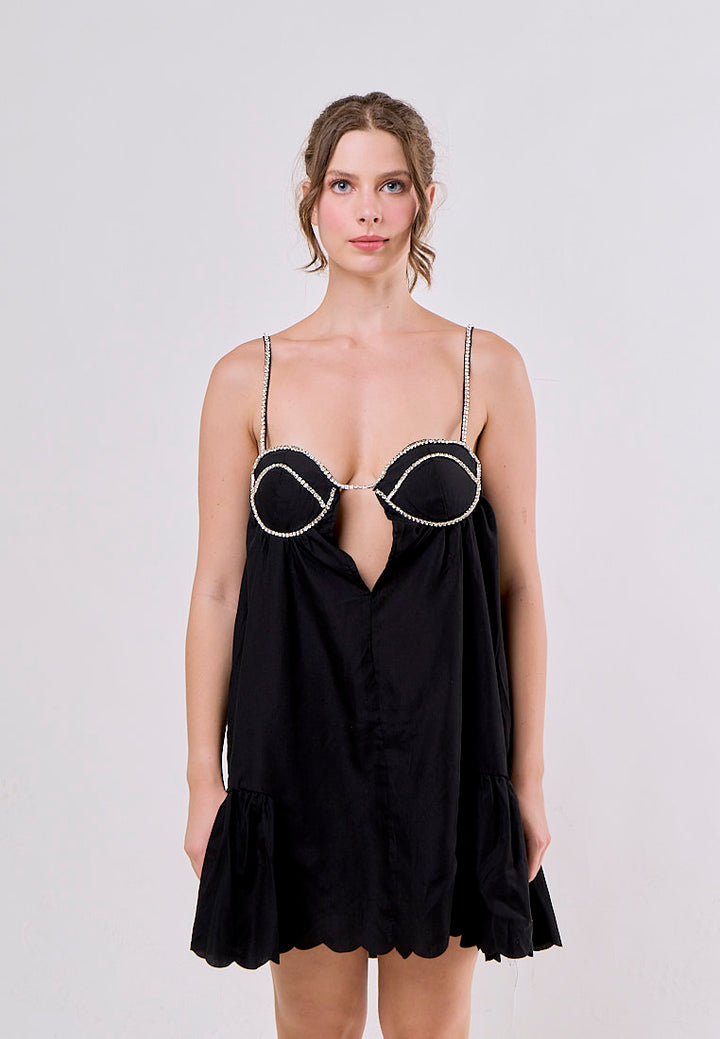 Jesse Black Sleeveless Chain Pleated Mini Dress