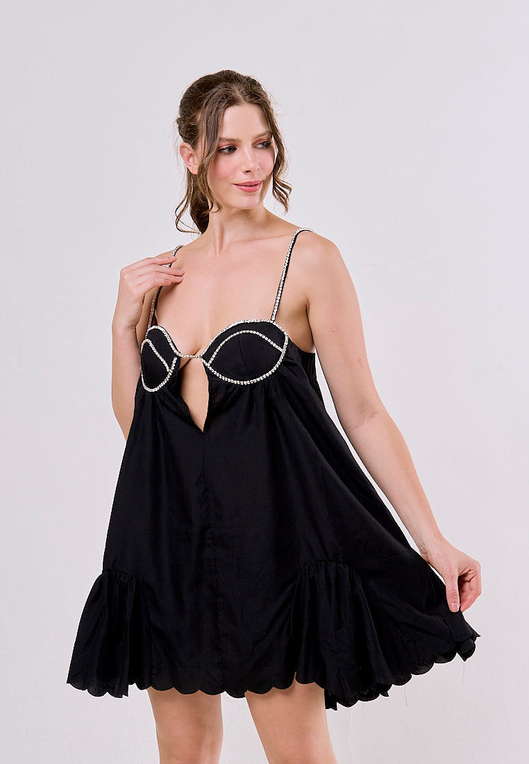 Jesse Black Sleeveless Chain Pleated Mini Dress