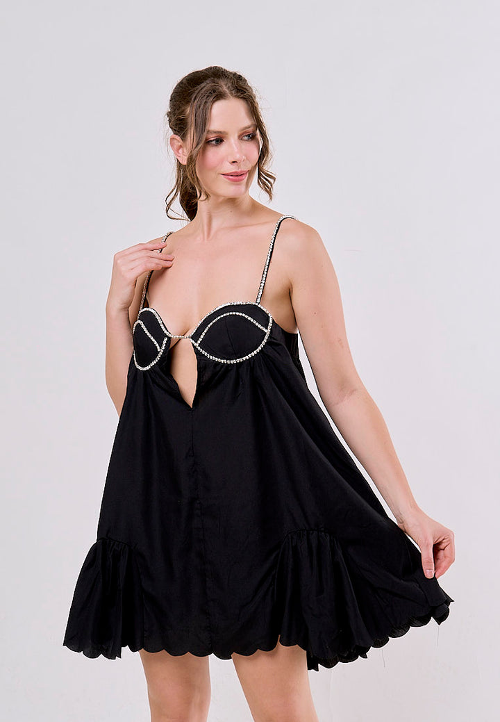 Jesse Black Sleeveless Chain Pleated Mini Dress