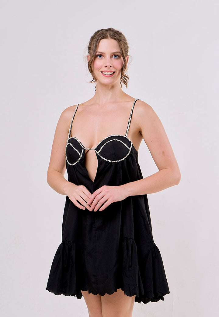 Jesse Black Sleeveless Chain Pleated Mini Dress