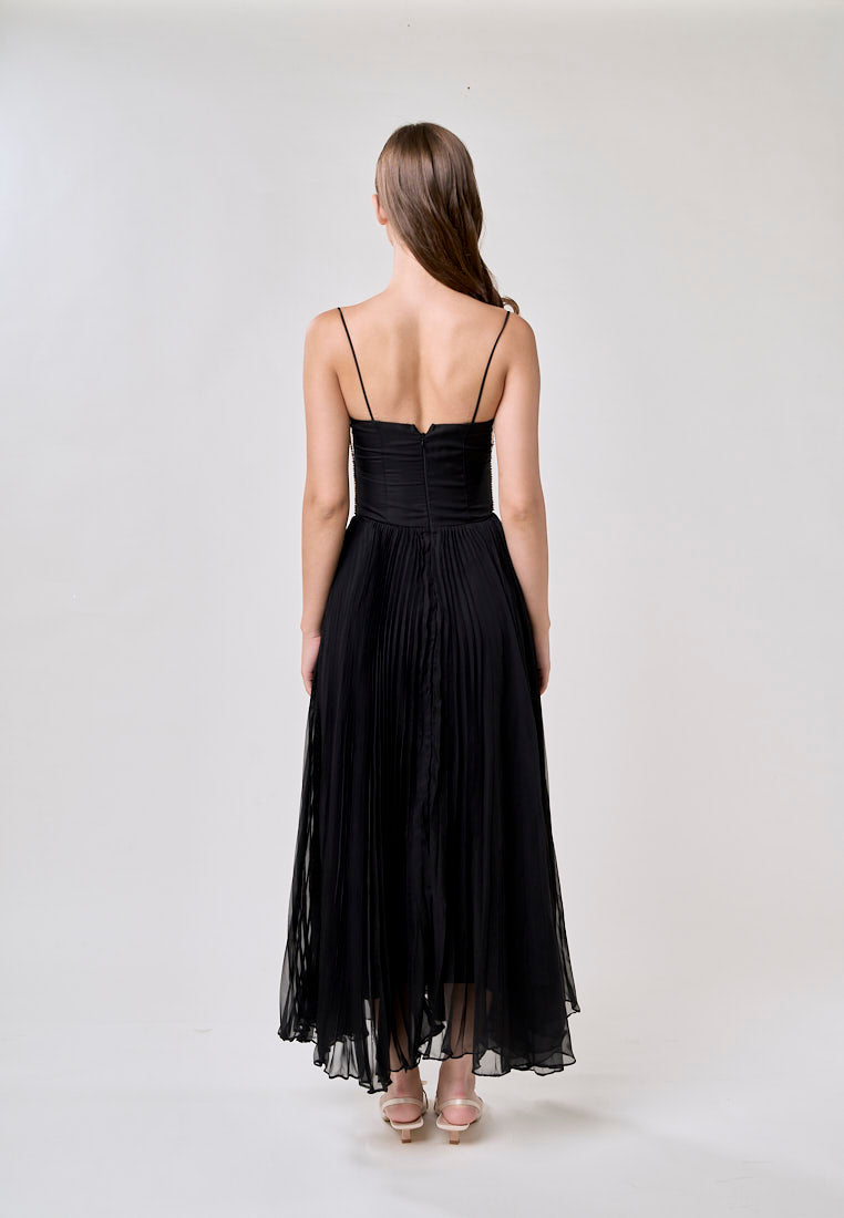 Royal Black A Line Pleated Bustier Maxi Dress