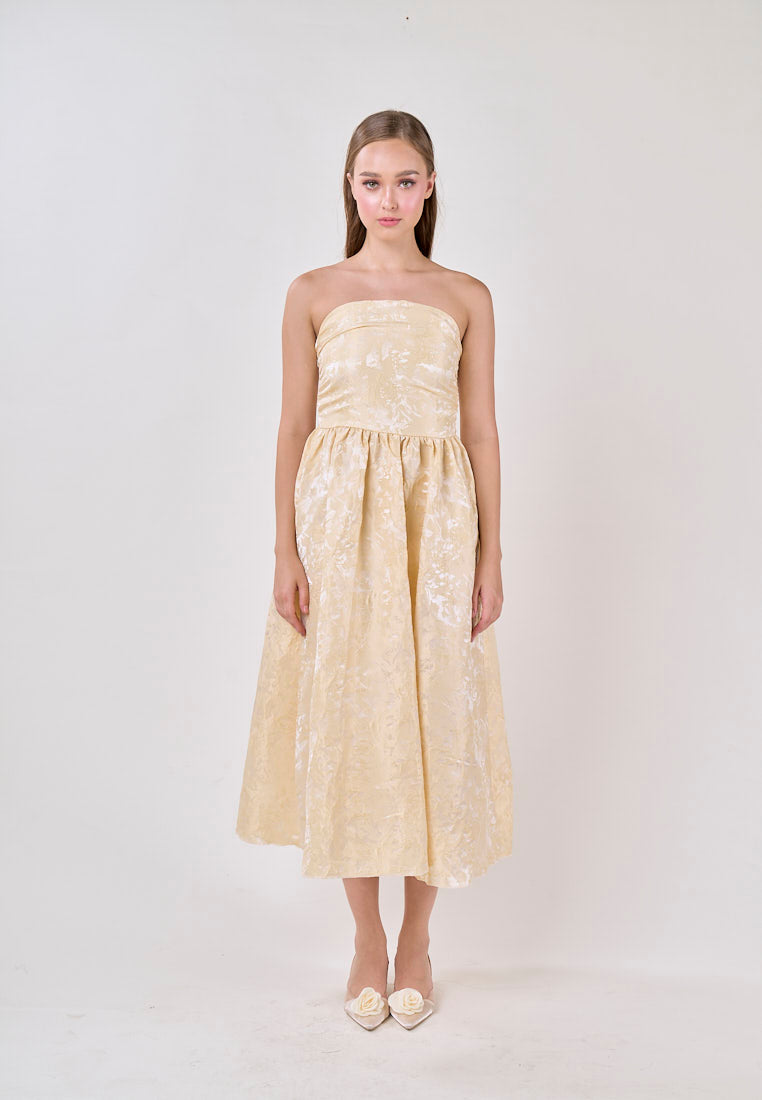 Everleigh Yellow Tube A-Line Velvet Flower Midi Dress