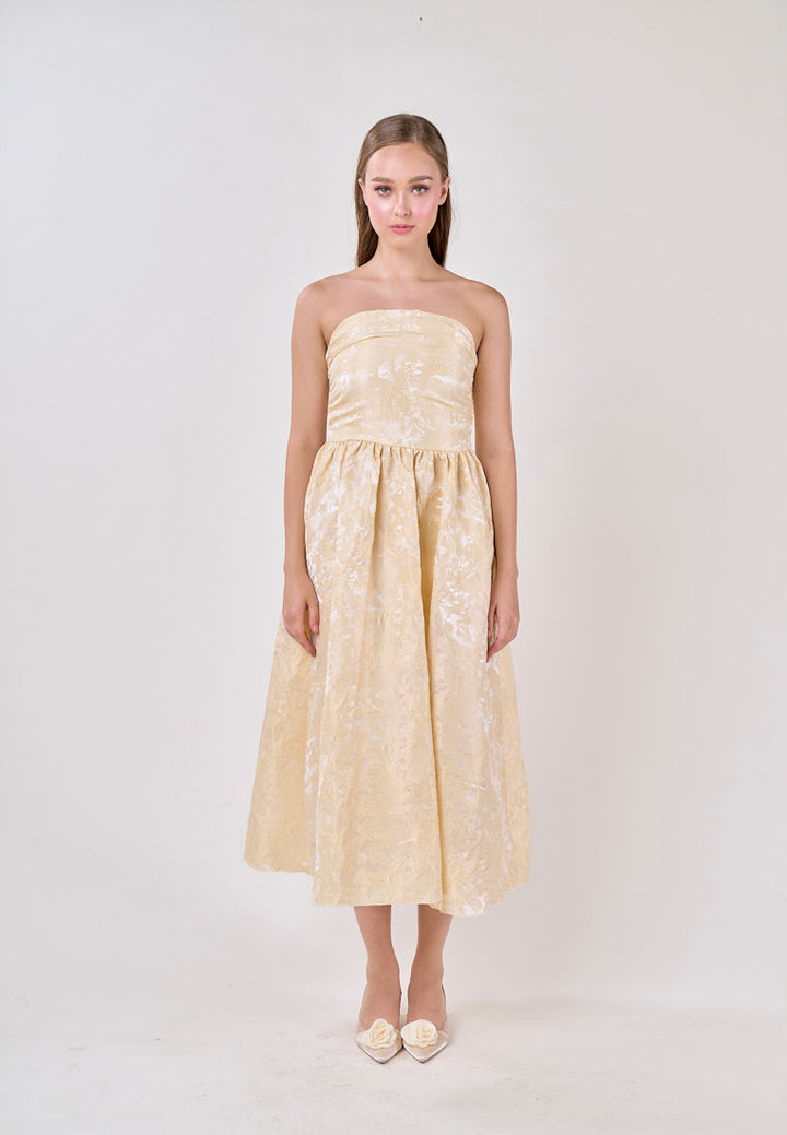 Everleigh Yellow Tube A-Line Velvet Flower Midi Dress