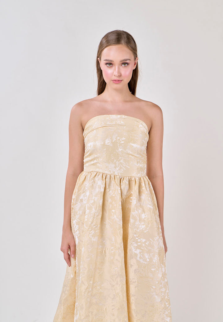 Everleigh Yellow Tube A-Line Velvet Flower Midi Dress