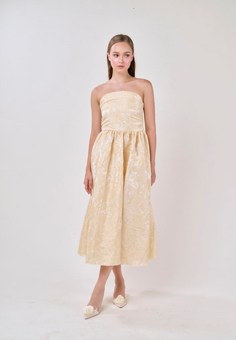 Everleigh Yellow Tube A-Line Velvet Flower Midi Dress