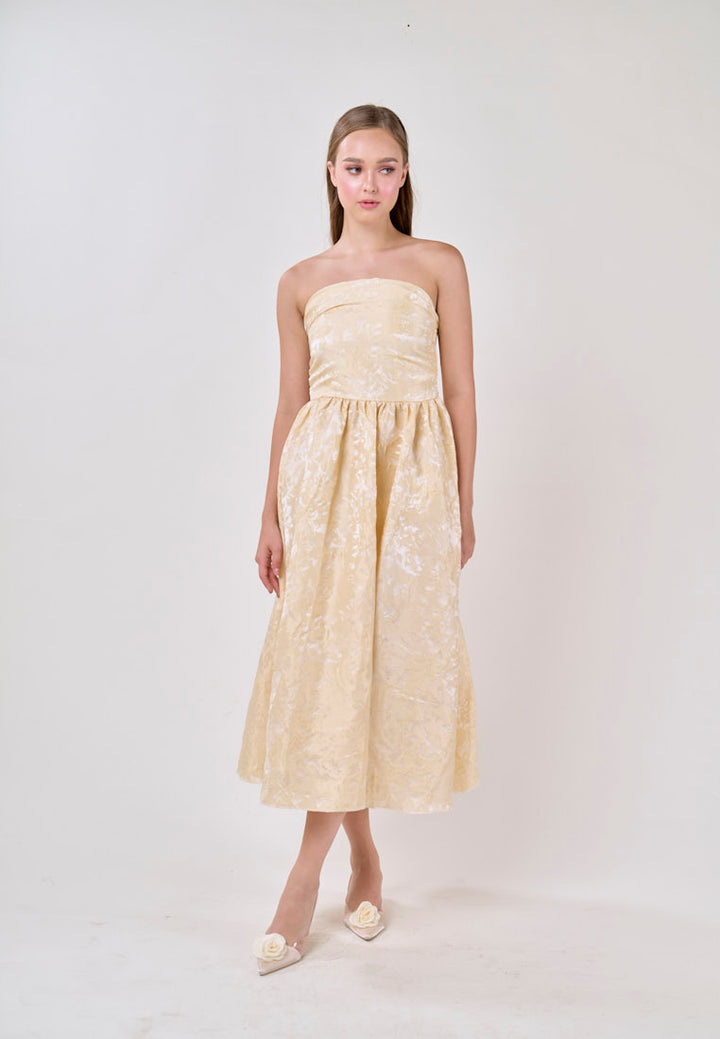 Everleigh Yellow Tube A-Line Velvet Flower Midi Dress