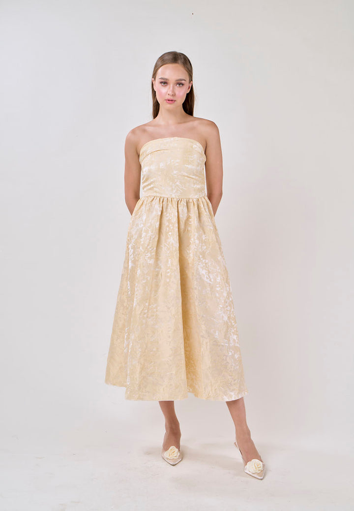 Everleigh Yellow Tube A-Line Velvet Flower Midi Dress