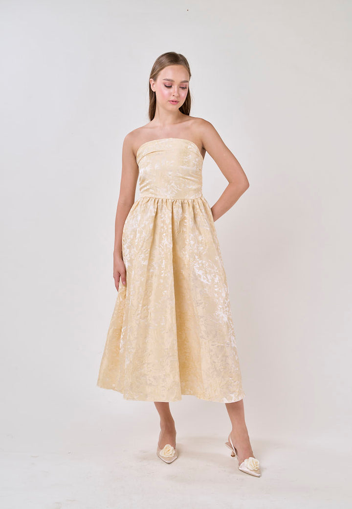 Everleigh Yellow Tube A-Line Velvet Flower Midi Dress