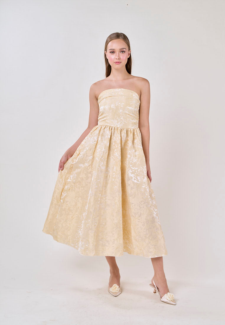 Everleigh Yellow Tube A-Line Velvet Flower Midi Dress