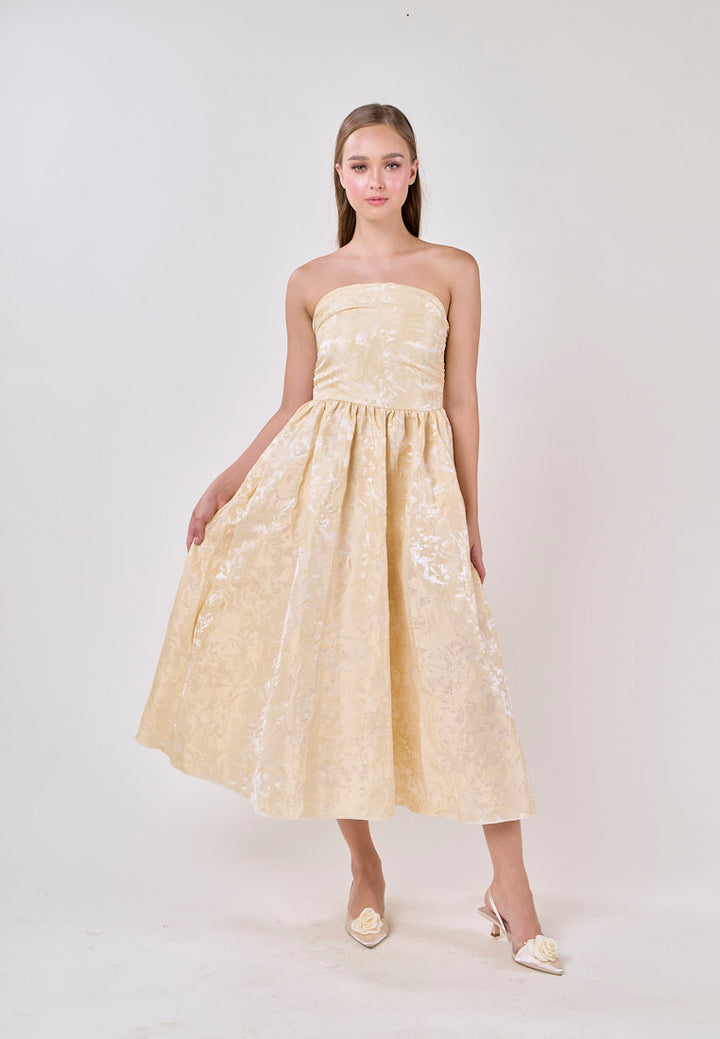 Everleigh Yellow Tube A-Line Velvet Flower Midi Dress