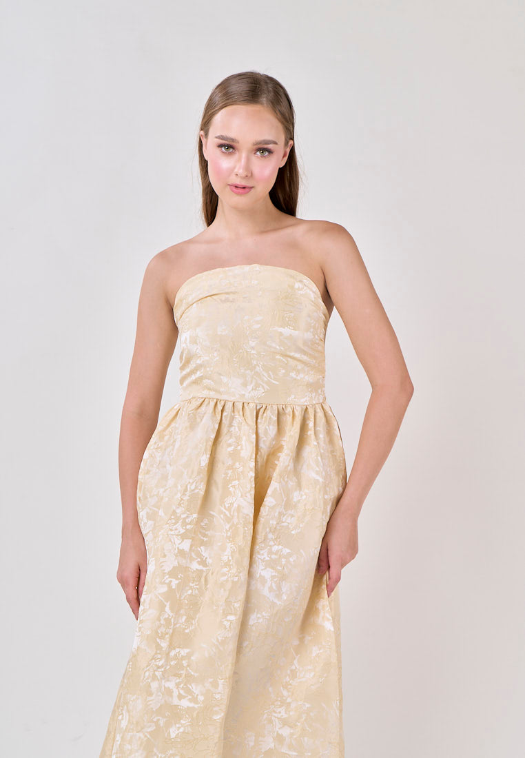 Everleigh Yellow Tube A-Line Velvet Flower Midi Dress