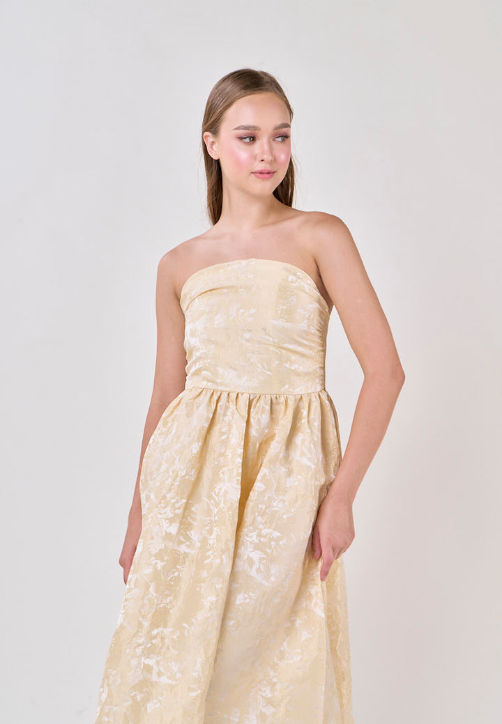 Everleigh Yellow Tube A-Line Velvet Flower Midi Dress