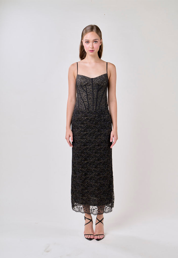 Quillan Black Floral Velvet Mesh Spaghetti Strap Maxi Dress