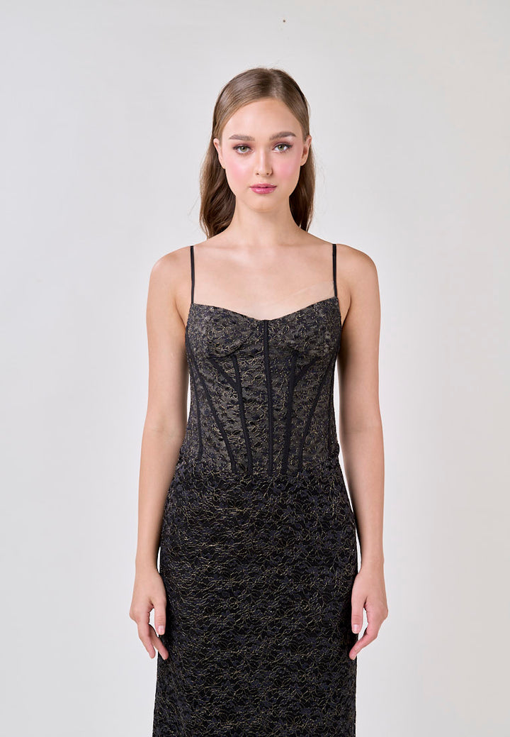 Quillan Black Floral Velvet Mesh Spaghetti Strap Maxi Dress