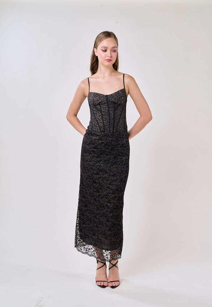 Quillan Black Floral Velvet Mesh Spaghetti Strap Maxi Dress