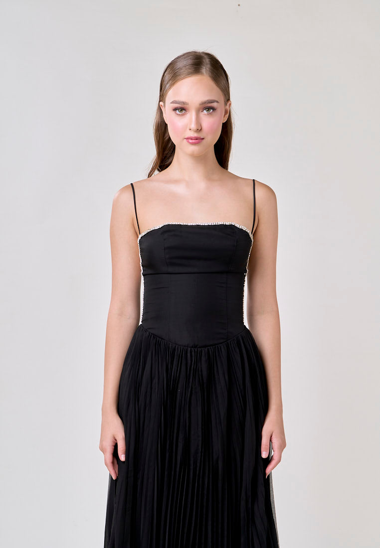 Royal Black A Line Pleated Bustier Maxi Dress