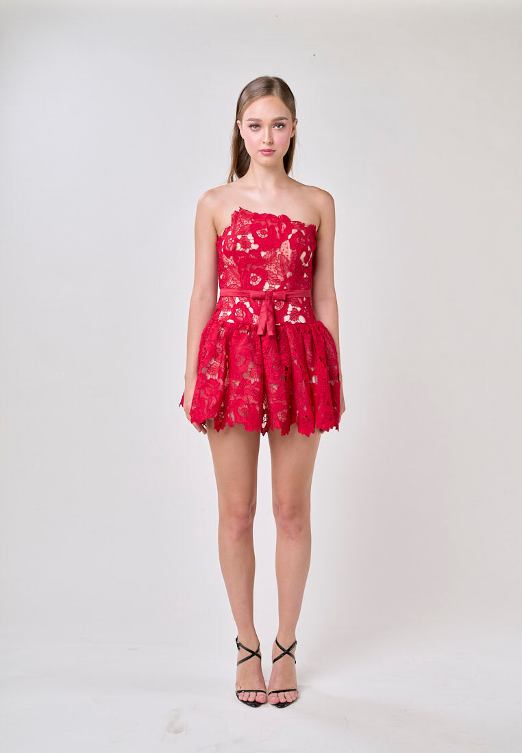 Corbett Red Lace Tube Mini Dress